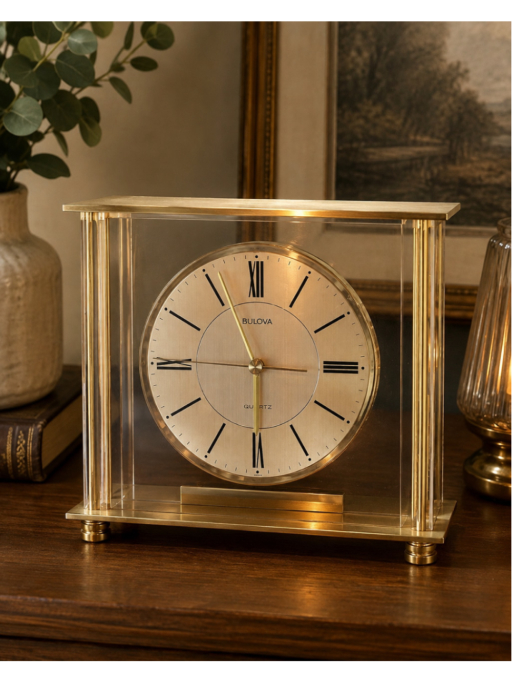 Bulova Clock Gold Tone Desk/Mantel Quartz B1700 Summer